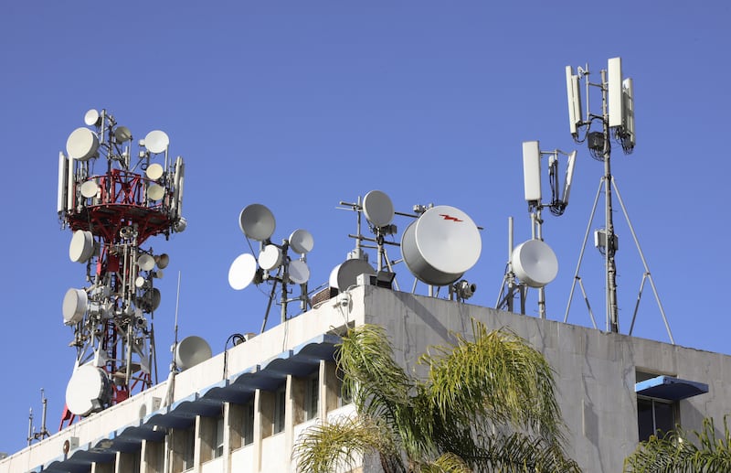 Antennas are seen on an Ogero Telecoms building in Beirut, Lebanon. Reuters