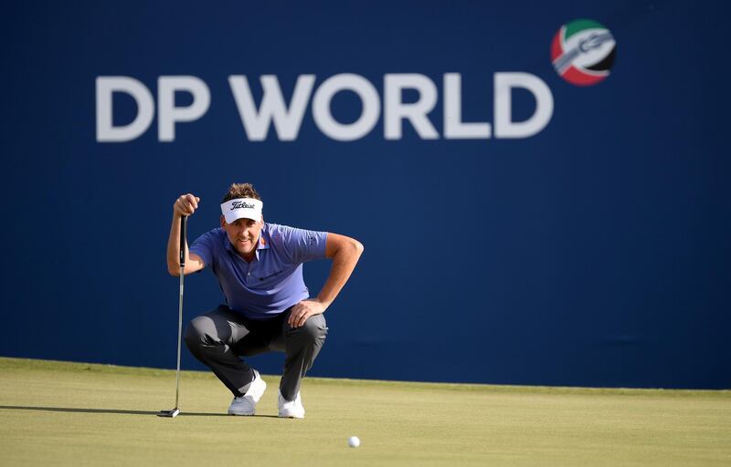 DUBAI, UNITED ARAB EMIRATES - NOVEMBER 18:  Ian Poulter of England putting on the par five 18th hole during the final round of the DP World Tour Championship at Jumeirah Golf Estates on November 18, 2018 in Dubai, United Arab Emirates.  (Photo by Ross Kinnaird/Getty Images)