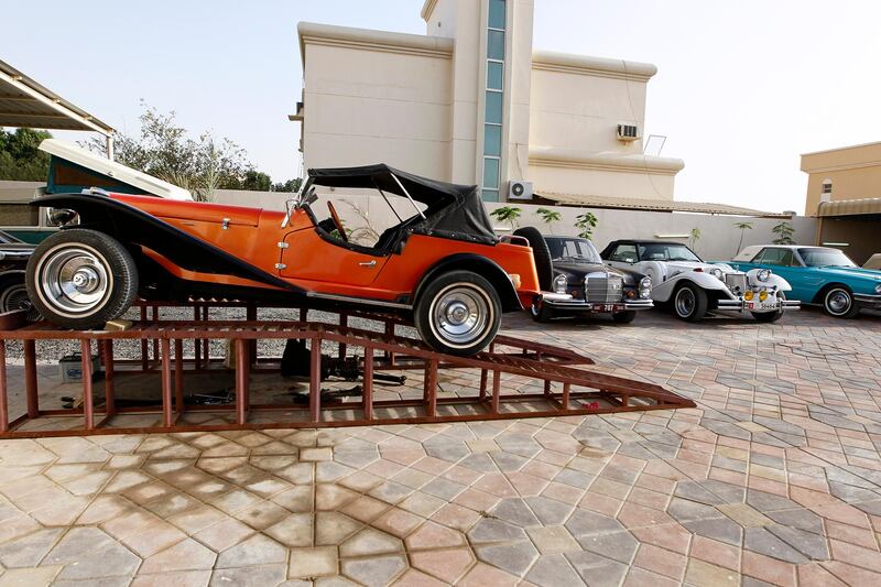 Sharjah, May 9, 2013 - Cars are on display in a line at the Mubarak brother's classic car "garage" in Sharjah, May 9, 2013.(Photo by: Sarah Dea/The National)

