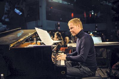 BERLIN, GERMANY - JANUARY 26:  (EXCLUSIVE COVERAGE) Composer Max Richter and his ensemble perform live on stage during Yellow Lounge organized by recording label Deutsche Grammophon at Saeaelchen on January 26, 2017 in Berlin, Germany.  (Photo by Stefan Hoederath/Redferns)