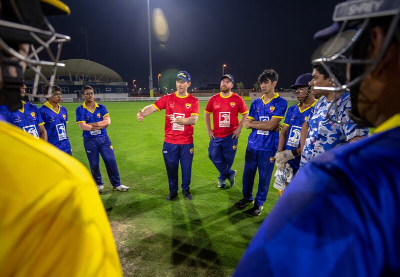 England’s Eoin Morgan and Ireland’s Paul Stirling at Zayed Cricket Academy Spring Camp. 