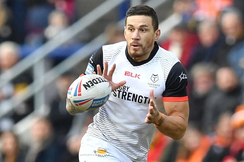 Toronto Wolfpack's Sonny Bill WIlliams receives the ball during the English Super League match against Castleford Tigers in February, 2020. Williams announced his retirement from rugby but the New Zealander isn't giving up on sports, saying he wants to concentrate on his boxing career. AFP