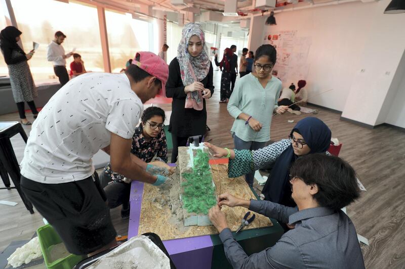 Dubai, United Arab Emirates - July 19th, 2018: Dr Raffi Tchakerian (R) who is running the Living on Mars workshop that is being held at the Dubai Institute of Design and Innovation. Thursday, July 19th, 2018 at Dubai Design Distrct, Dubai. Chris Whiteoak / The National