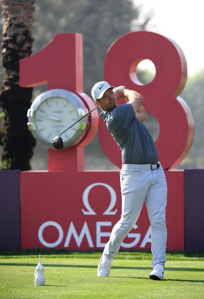 England's Paul Casey tees-off the eighteenth at Emirates Golf Club on Thursday on his way to an opening round 67. Getty