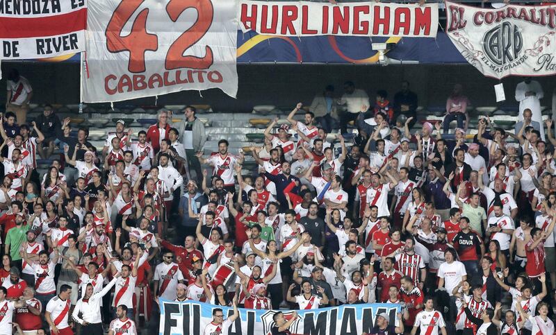 Abu Dhabi, United Arab Emirates - December 22, 2018: River Plate fans during the match between River Plate and Kashima Antlers at the Fifa Club World Cup 3rd/4th place playoff. Saturday the 22nd of December 2018 at the Zayed Sports City Stadium, Abu Dhabi. Chris Whiteoak / The National