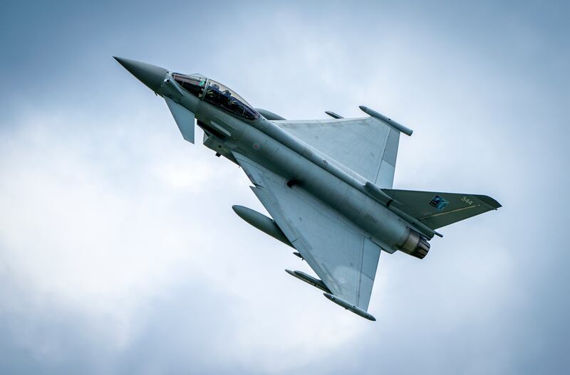 A Typhoon fighter jet flies in the skies above Estonia