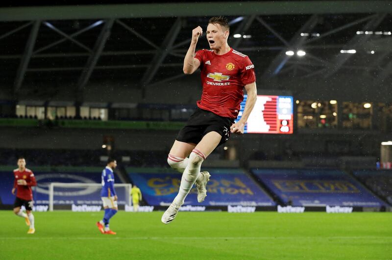Scott McTominay celebrates scoring United's first goal. Reuters
