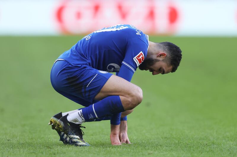 Nabil Bentaleb of Schalke looks dejected during the defeat to Stuttgart. Getty