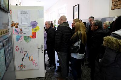 Kosovo Serbs queue at a polling station in Raska, southern Serbian, near the border with Kosovo. AFP