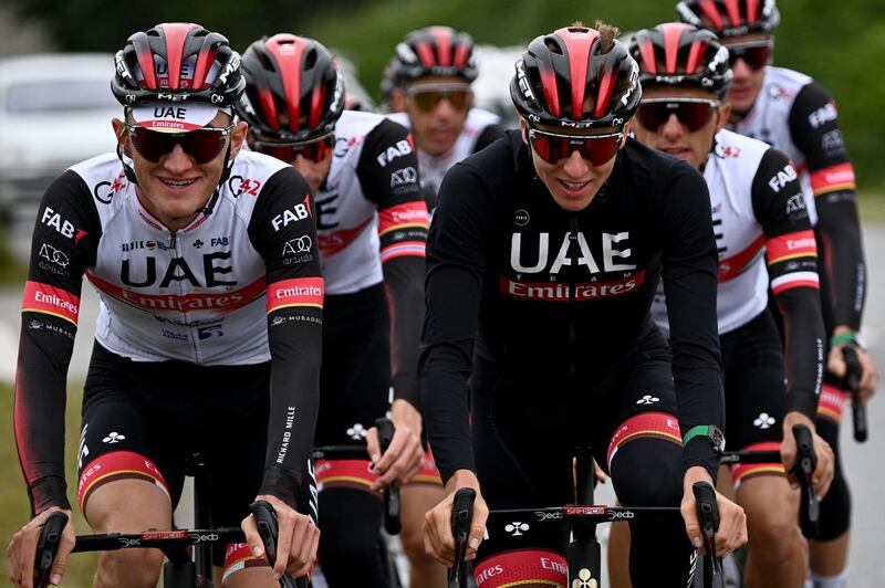 Team UAE Emirates' Tadej Pogacar traons ahead of his Tour de France title defence. AFP