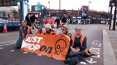 Just Stop Oil protesters blocking Shoreditch High Street in London. PA. 