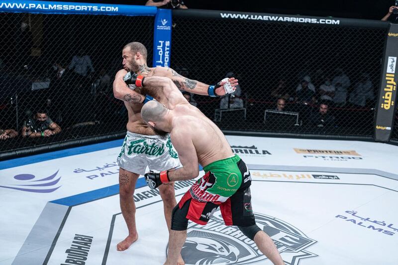 Russian Rinat Fakhretdinov took just 57 seconds to knock out Canadian Eric Spicely with this stunning right hander in the UAE Warriors 15 Middleweight bout at the Jiu-Jitsu Arena on Friday, January 15, 2021. Courtesy UAE Warriors