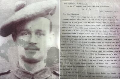 William Esler died at Passchendaele on August 22, 1917 and the moving letter written to my family by “C” Company’s commanding officer, Captain G G Blackwood. Courtesy of the family