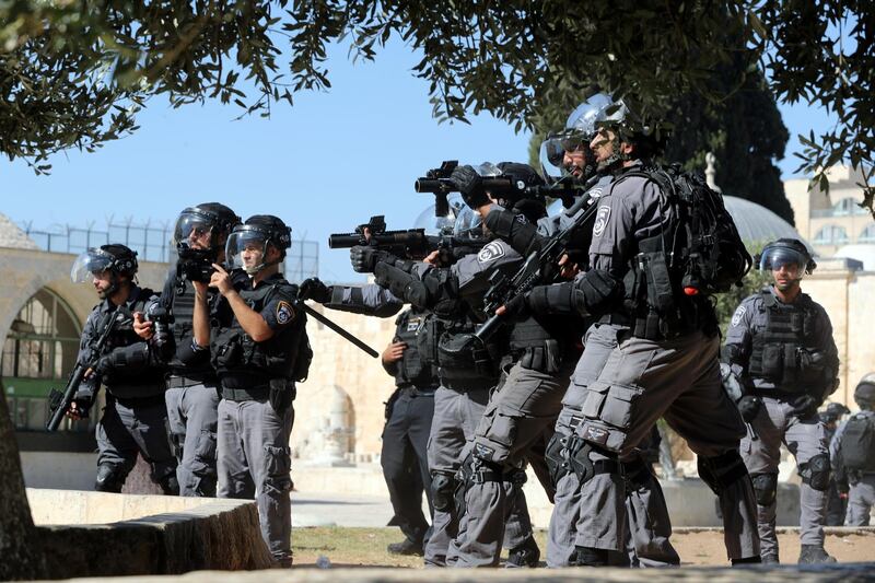 Israeli police clash with Palestinian worshippers on the compound known to Muslims as Noble Sanctuary and to Jews as Temple Mount as Muslims mark Eid al-Adha, in Jerusalem's Old City. Reuters