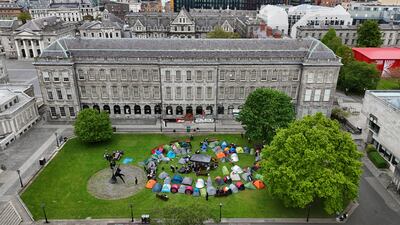 Students at Trinity College in Dublin have built an encampment as part of a protest over the Gaza war. PA
