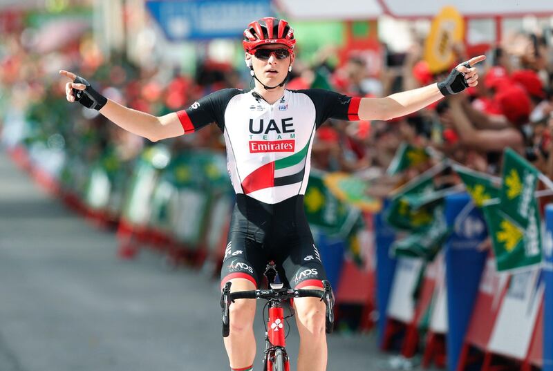 epa06162865 Slovenian cyclist Matej Mohoric of UAE Team wins the seventh stage of the Vuelta a Espana cycling race, over 207 kilometres between Liria and Cuenca, Spain, 25 August 2017.  EPA/JAVIER LIZON