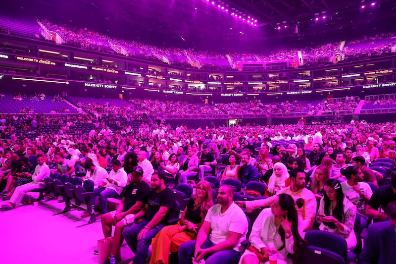 DUBAI ,  UNITED ARAB EMIRATES , JUNE 06 – 2019 :- People enjoying the Russell Peters show held at the new Coca Cola Arena, City Walk in Dubai. ( Pawan Singh / The National ) For News/Online/Instagram