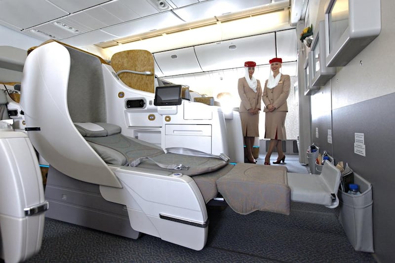 All the business class seats on the Boeing 777-200s for the Boston route come with the ability to be turned into a fully lie-flat bed. Jeff Topping / The National