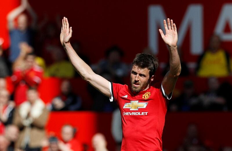 Soccer Football - Premier League - Manchester United vs Watford - Old Trafford, Manchester, Britain - May 13, 2018   Manchester United's Michael Carrick waves to the crowd as he is substituted off   REUTERS/Darren Staples    EDITORIAL USE ONLY. No use with unauthorized audio, video, data, fixture lists, club/league logos or "live" services. Online in-match use limited to 75 images, no video emulation. No use in betting, games or single club/league/player publications.  Please contact your account representative for further details.