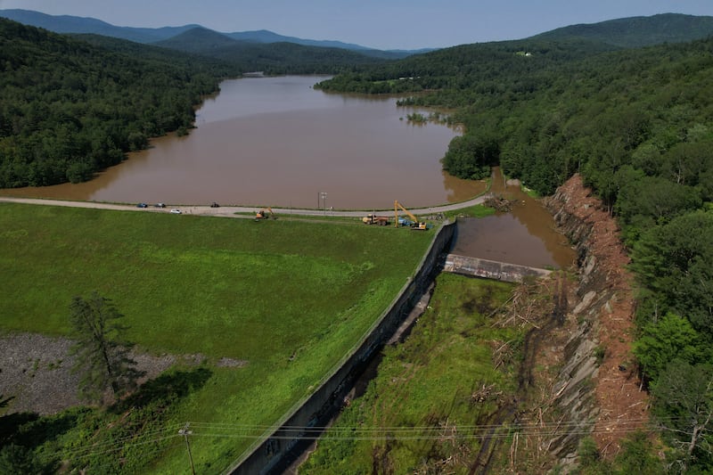 Water holds in the reservoir behind the Wrightsville Dam in Washington County, Vermont. Reuters