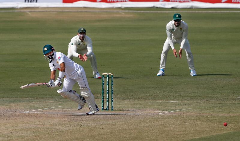 Pakistan's Mohammad Rizwan plays a shot during during the first Test. AP