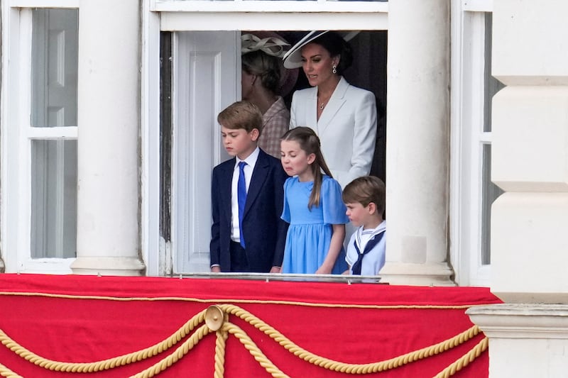 Kate, Prince George, Princess Charlotte and Prince Louis watch the Trooping the Colour ceremony.  Reuters
