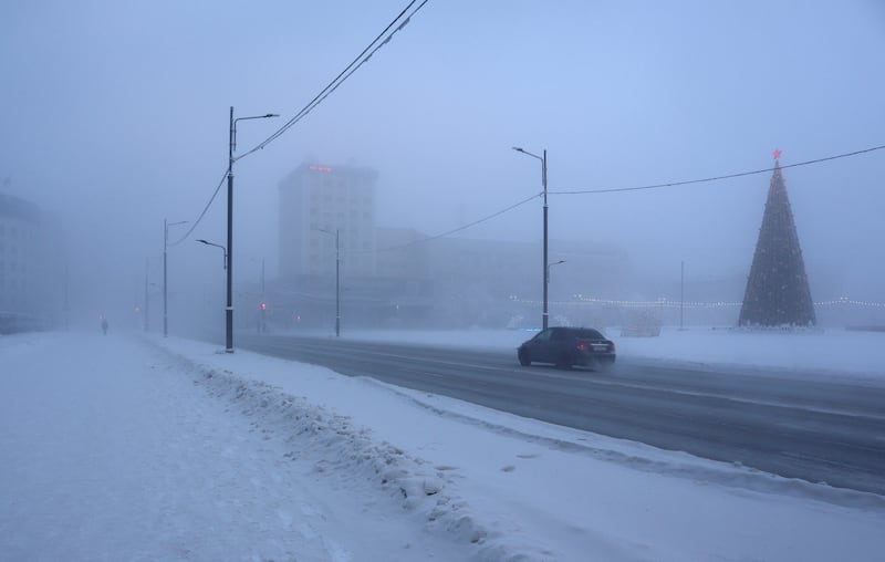 Dense fog and frost causes hazardous driving conditions. Reuters