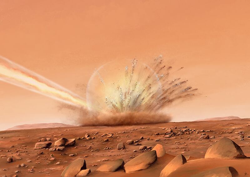 An artist's impression of an impact crater on Mars. PA