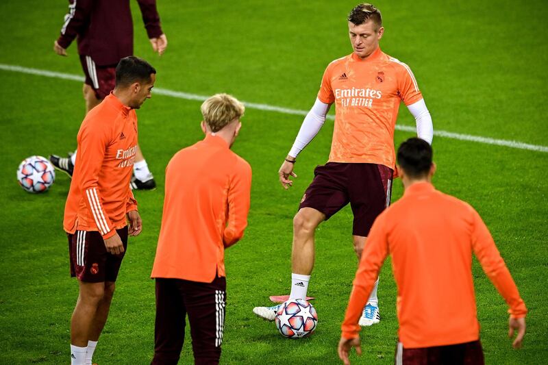 Real Madrid's Toni Kroos at Borussia-Park in Moenchengladbach. EPA