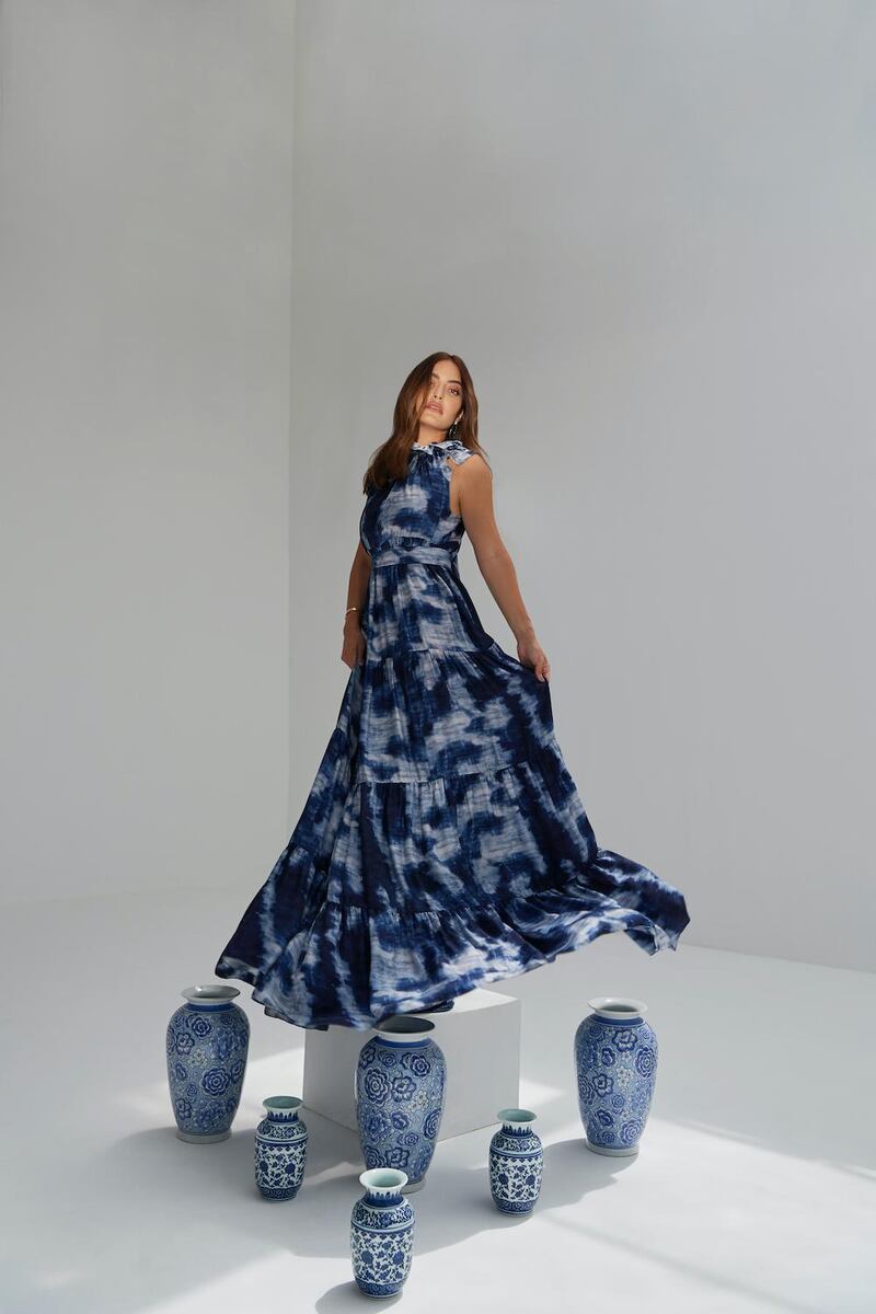 Blue and white tie-dye features heavily in the collaboration. Courtesy Madiyah Al Sharqi