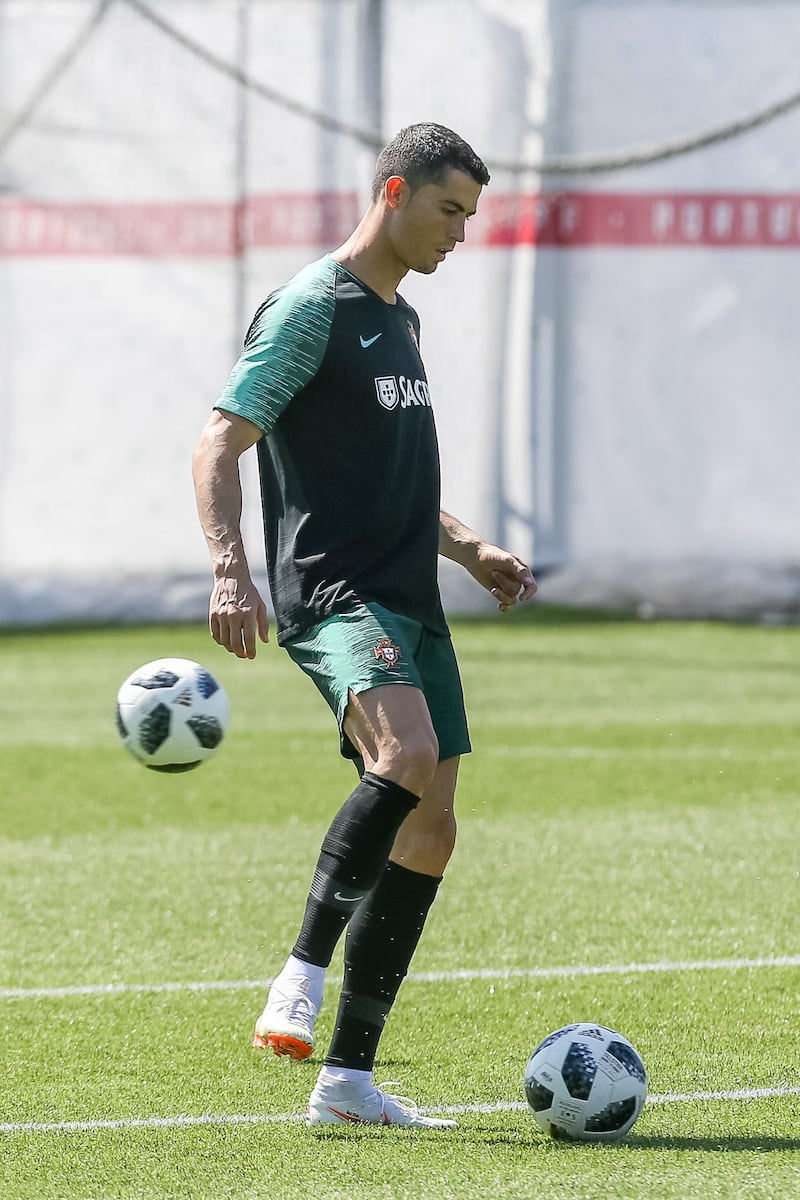 Cristiano Ronaldo attends a training session at the Kratovo training camp in Ramensky, Moscow region, Russia. Paulo Novais / EPA