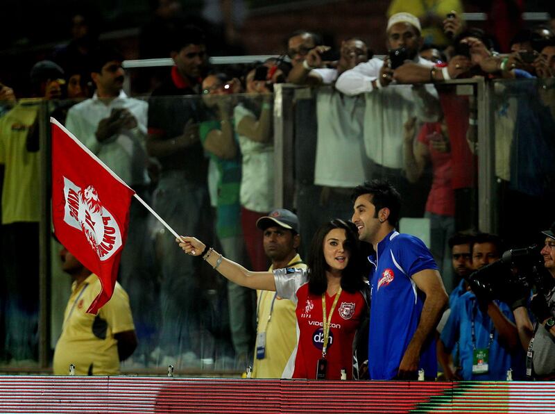 NEW DELHI, INDIA â€“ MAY 15: Kings XI Punjab co-owner Preeti Zinta and actor Ranbir Kapoor enjoying IPL cricket match between Delhi Daredevils and Punjab Kings XI, at Ferozshah Kotla Ground on May 15, 2012 in New Delhi, India. (Photo by Ajay Aggarwal/ Hindustan Times via Getty Images)