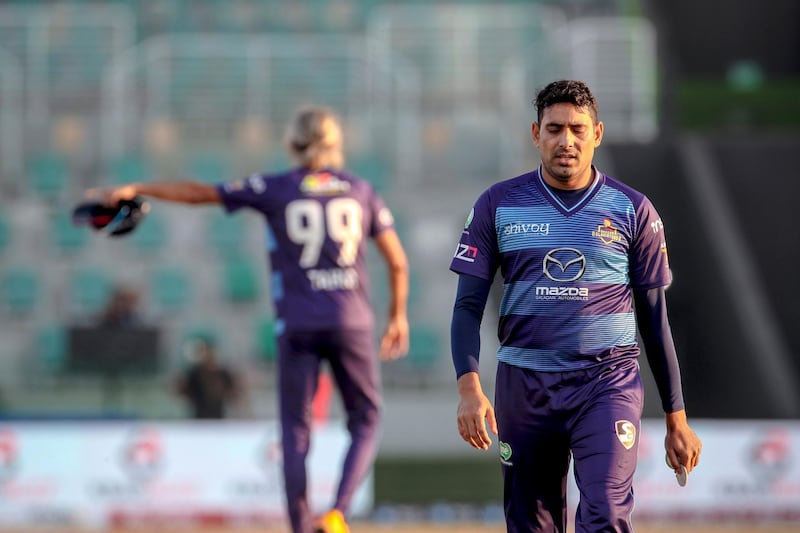 Zahoor Khan in actio for Deccan Gladiators. Deccan Gladiators v Maratha Arabians. Abu Dhabi T10 Season 4. Stage 2. Zayed Cricket Stadium, Abu Dhabi. 4th February 2021. Courtesy Abu Dhabi Cricket 