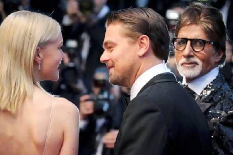 From left, Carey Mulligan, Leonardo DiCaprio and Amitabh Bachchan. Regis Duvignau / Reuters