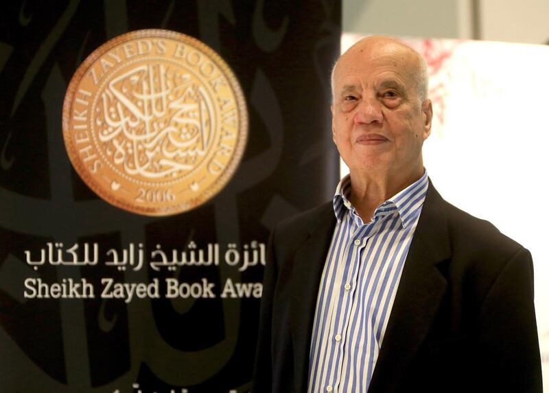 Abdel Rasheed Mahmoudi, winner of the Sheikh Zayed Book Award winner for Literature, in conversation during Abu Dhabi book fest at Adnec. Ravindranath K / The National