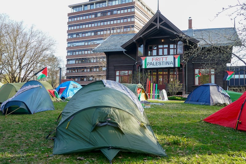A tent camp at the University of Oslo in solidarity with the Palestinian people, in Oslo, Norway. EPA