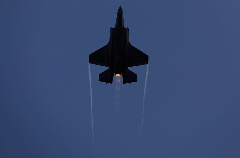 An Israeli Air Force F-35 fighter jet performs an aerial demonstration at the Hatzerim air base. Reuters