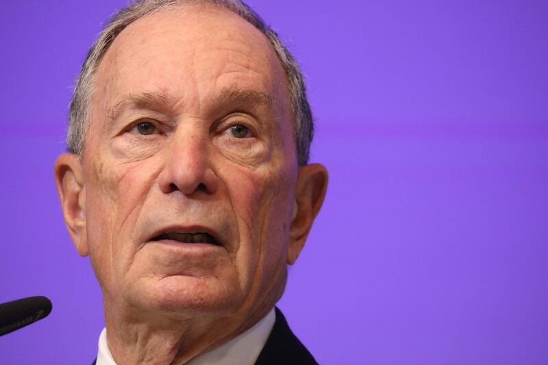 (FILES) In this file photo taken on March 22, 2018 United Nations Secretary-general envoy for climate action, Michael Bloomberg delivers a speech during the green finance conference at the European commission headquarters in Brussels. As US President Donald Trump faces intensifying scrutiny about possible connections to Russia, opposition Democrats are looking to 2020, and who might challenge the controversial leader for his job. / AFP / Ludovic MARIN
