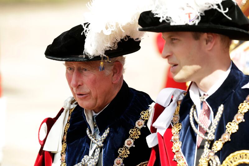 Prince Charles and Prince William before an Order of the Garter service at Windsor Castle in June 2018.