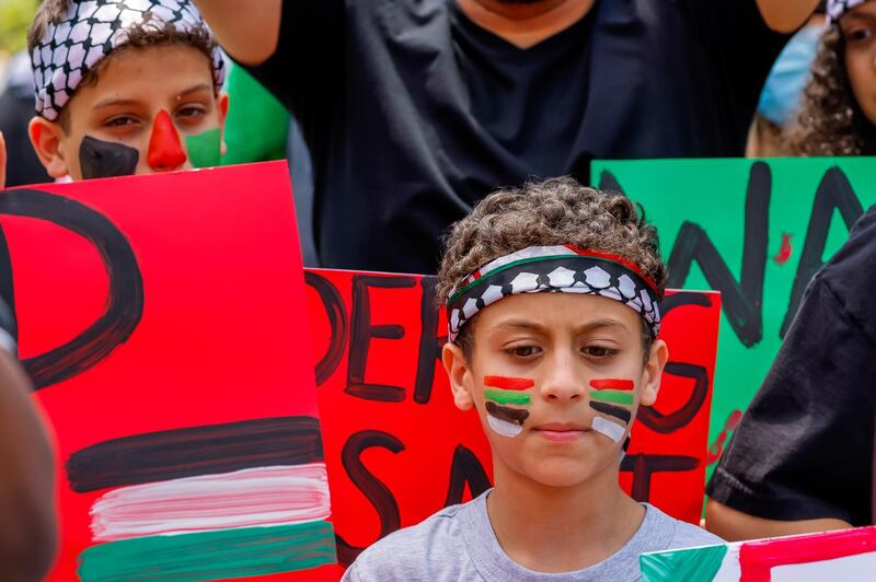 Young boys join a demonstration in Atlanta, Georgia, against the armed conflict between Israel and Palestinians. EPA
