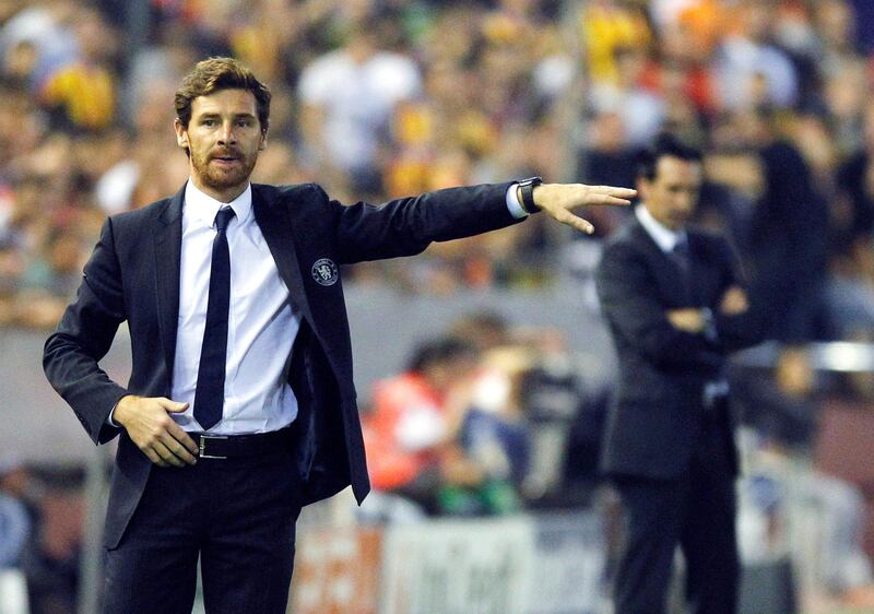 Chelsea's coach Andre Villas-Boas gestures during their Champions League Group E soccer match against Valencia at the Mestalla stadium in Valencia September 28, 2011.   REUTERS/Heino Kalis (SPAIN - Tags: SPORT SOCCER)