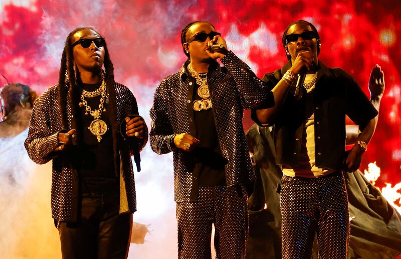 Migos perform during the BET Awards at Microsoft Theatre in Los Angeles on June 27, 2021. Reuters 