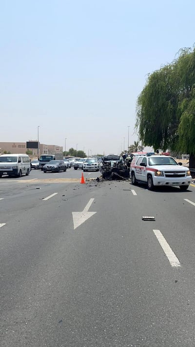 A minibus crashed, killing one person and injuring 12. Courtesy Dubai Police