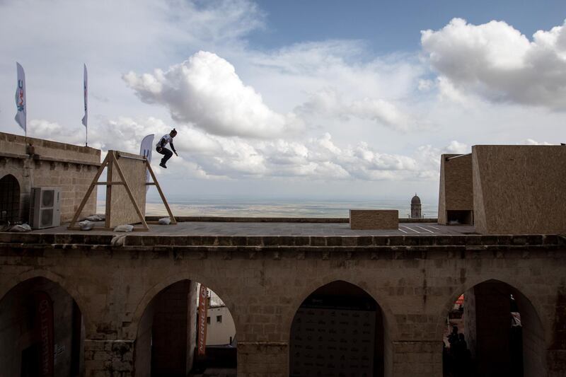 A  competitor takes part in the Speed category  during the second round of the World Parkour Championships in Mardin, Turkey. Chris McGrath / Getty Images