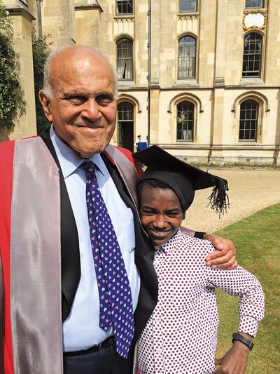 Haile, an orphan from an Ethiopian village who Magdi Yacoub regards as his adopted grandson, after the surgeon received an honorary degree at the University of Oxford in 2015. Photo: Yacoub family archive