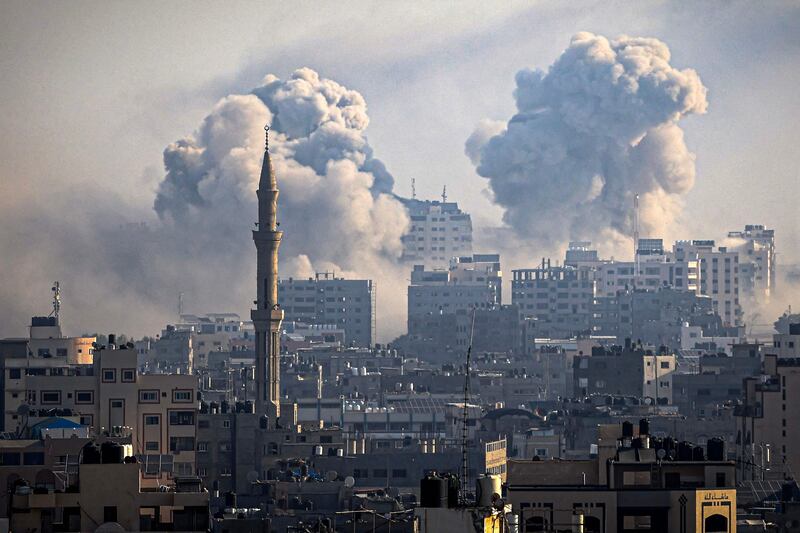 Smoke plumes billow during Israeli air strikes on Gaza city. AFP