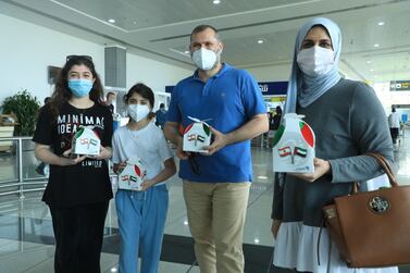 Passengers from Beirut were welcomed with parcels at the Abu Dhabi Airport on Thursday. Courtesy: Abu Dhabi Airports
