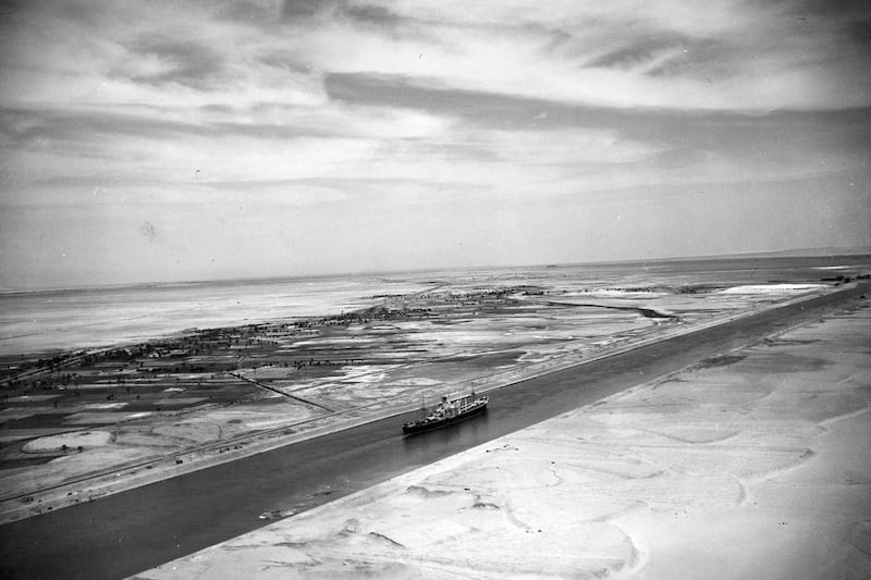 An aerial view of the Suez Canal zone near Ismailia, Egypt taken in May 1953. Jim Pringle / AP Photo