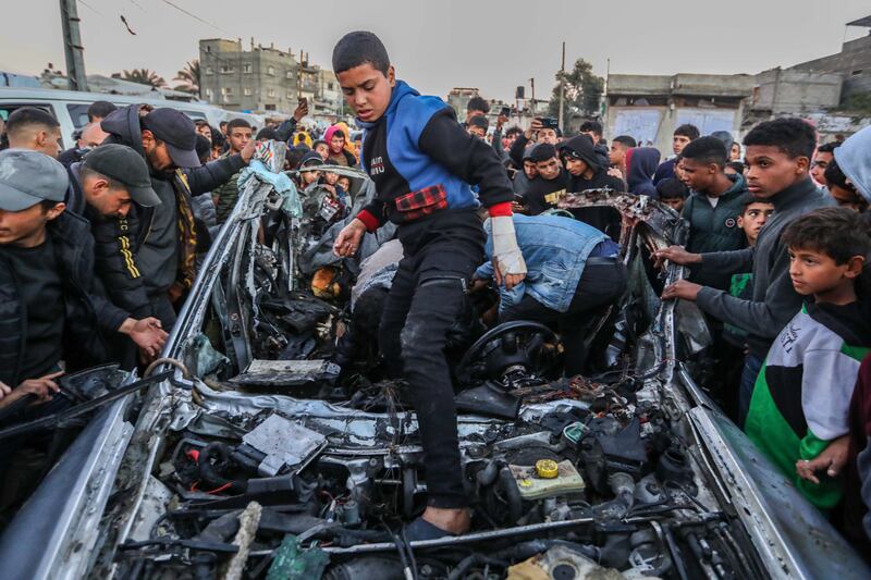 A car that was destroyed by Israeli air strikes in Rafah, Gaza. The war has kept oil prices elevated. Getty Images