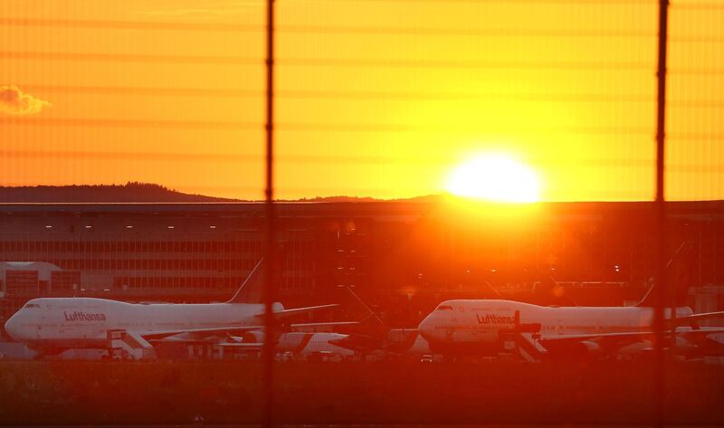 Airplanes of German carrier Lufthansa are parked on the tarmac at the airport in Frankfurt, Germany, May 25, 2020, as the spread of the coronavirus disease (COVID-19) continues.   REUTERS/Kai Pfaffenbach
